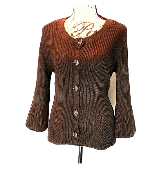 Jones NY Dark Brown Bell Sleeve Cardigan - Picture 1 of 5